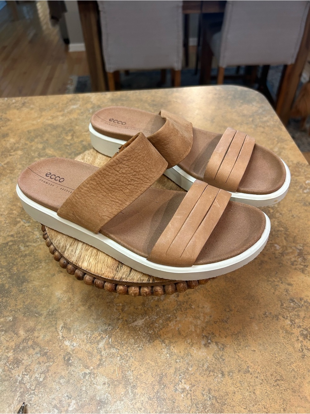 Ecco Flowt Tan Leather Slide Sandals - Picture 3 of 9